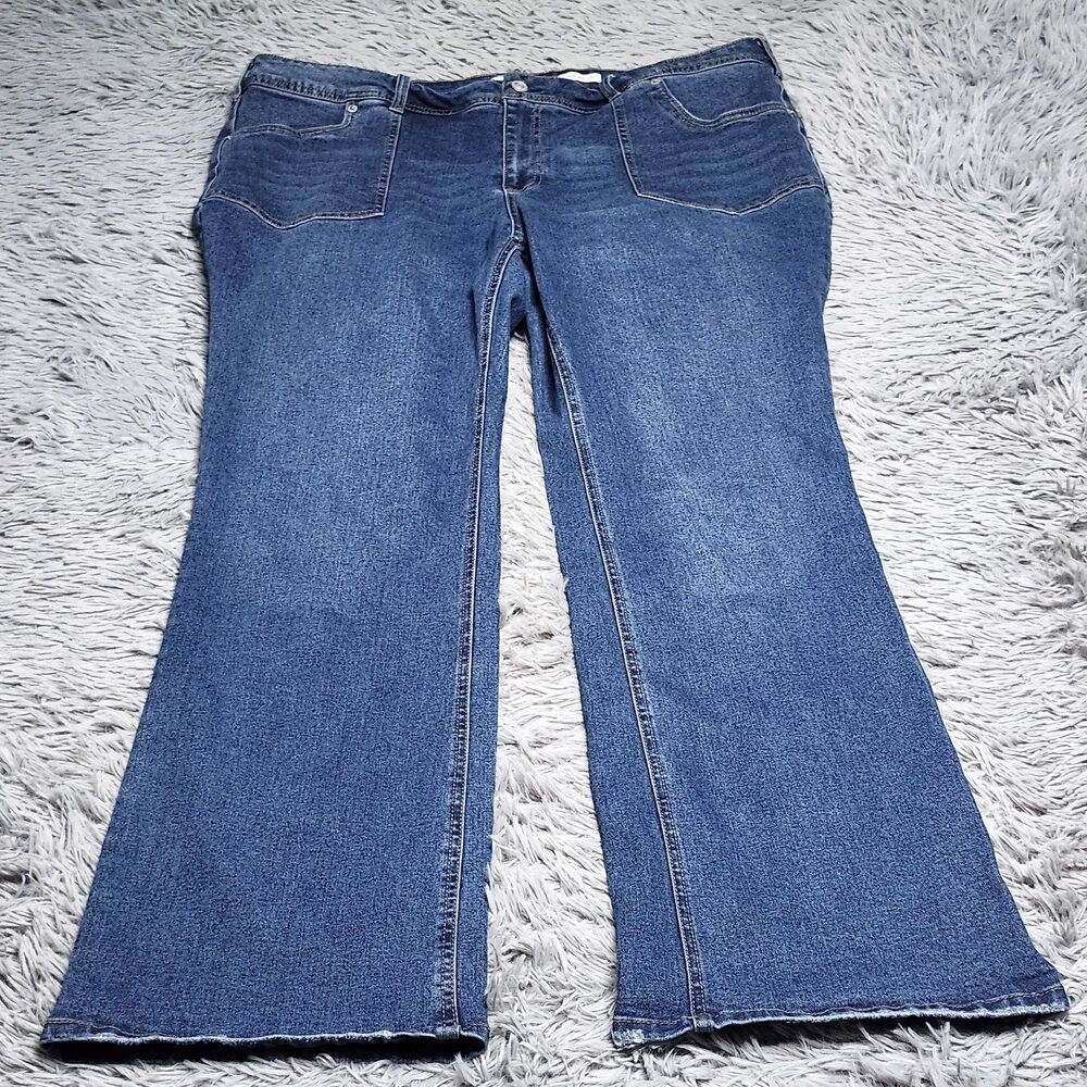 True Craft Jeans Womens 22W‎ Mid Rise Bootcut Stretch Denim Raw Hem Distressed